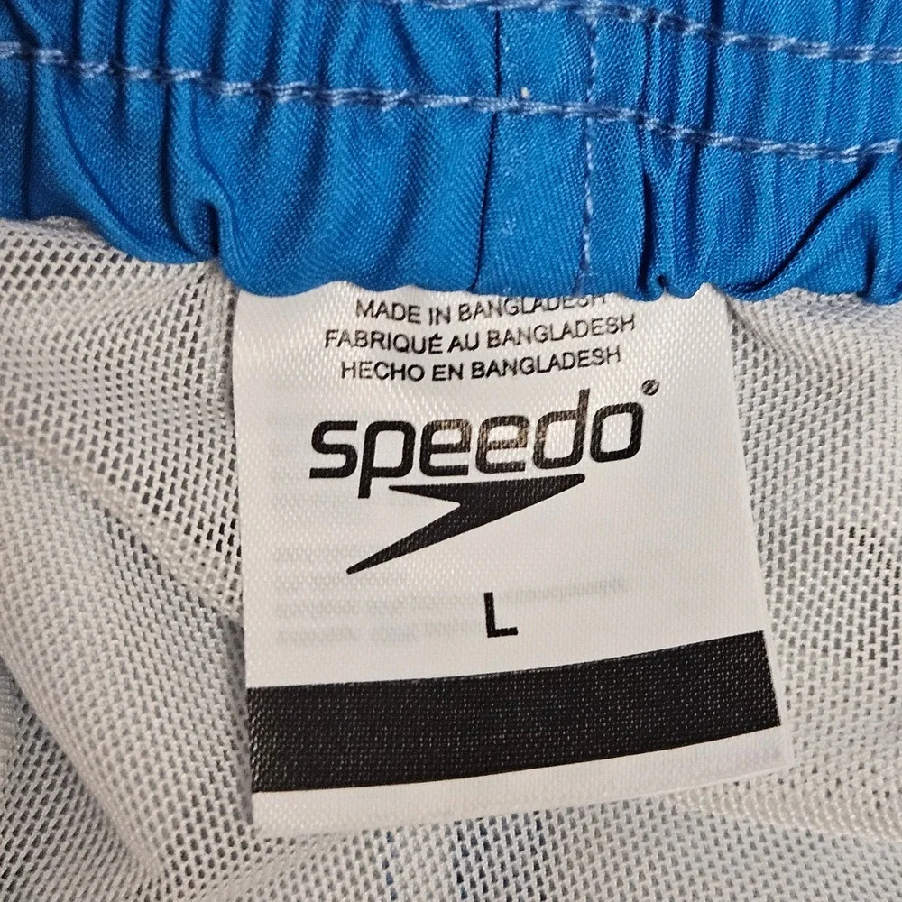 Speedo Mens Swim Trunks Blue Striped 2-Way Stretch Board Shorts Large